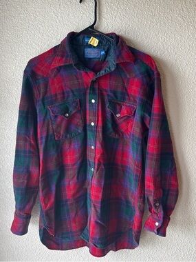 Pendleton Pearl Snap Wool Plaid Flannel Shirt - vintage y2& size large long